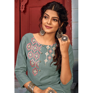 grey-floral-embroidered-rayon-kurti-pant-set