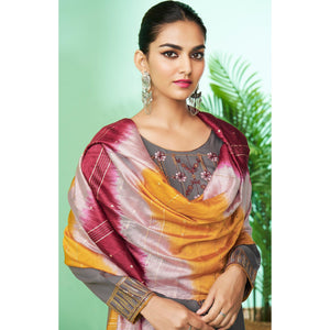 grey-floral-embroidered-rayon-kurti-pant-set-145321