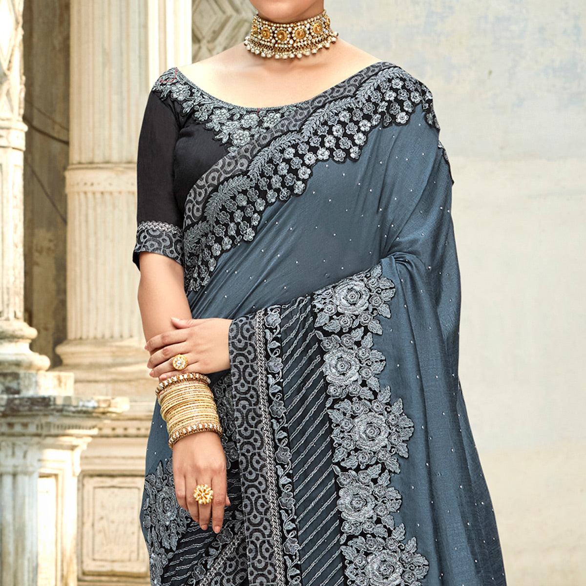grey-floral-embroidered-vichitra-silk-saree