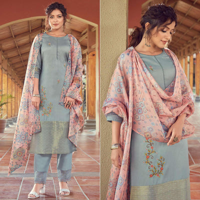 imposing-grey-colored-partywear-printed-pure-viscose-kurti-pant-set-with-dupatta-96710