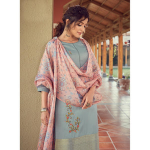 imposing-grey-colored-partywear-printed-pure-viscose-kurti-pant-set-with-dupatta-96710