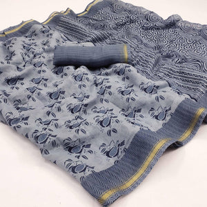 grey-floral-printed-cotton-blend-saree