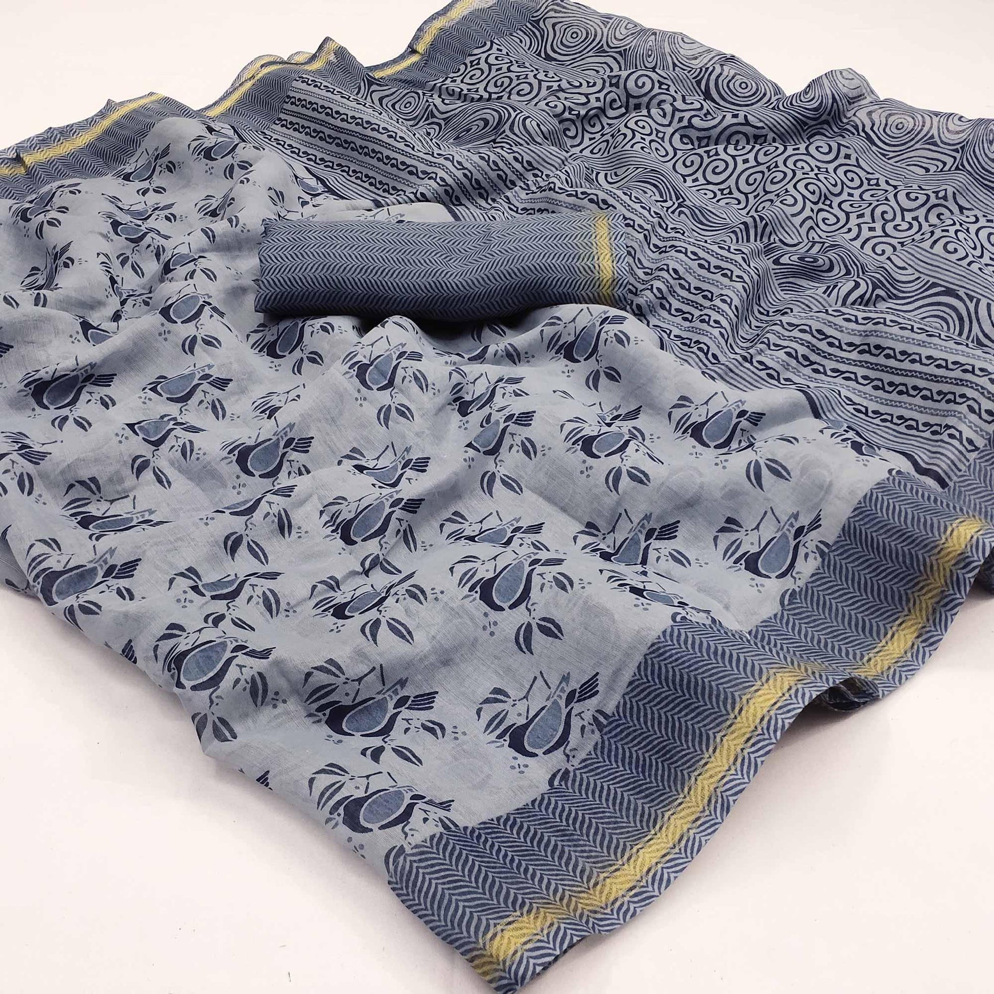 grey-floral-printed-cotton-blend-saree