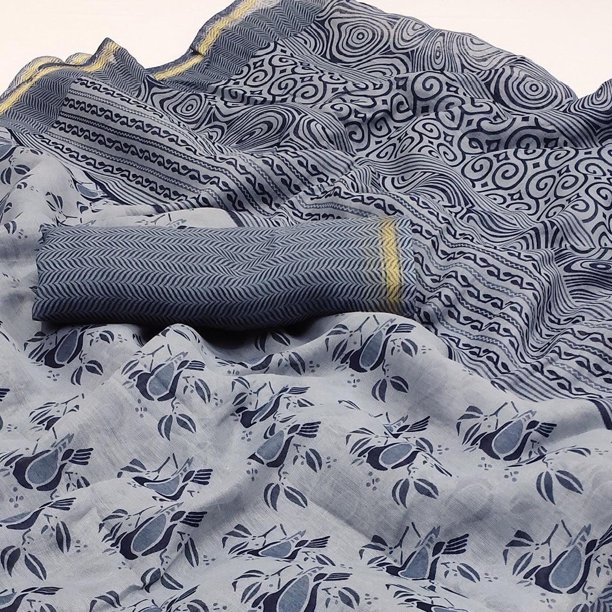 grey-floral-printed-cotton-blend-saree