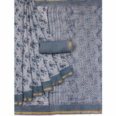 grey-floral-printed-cotton-blend-saree