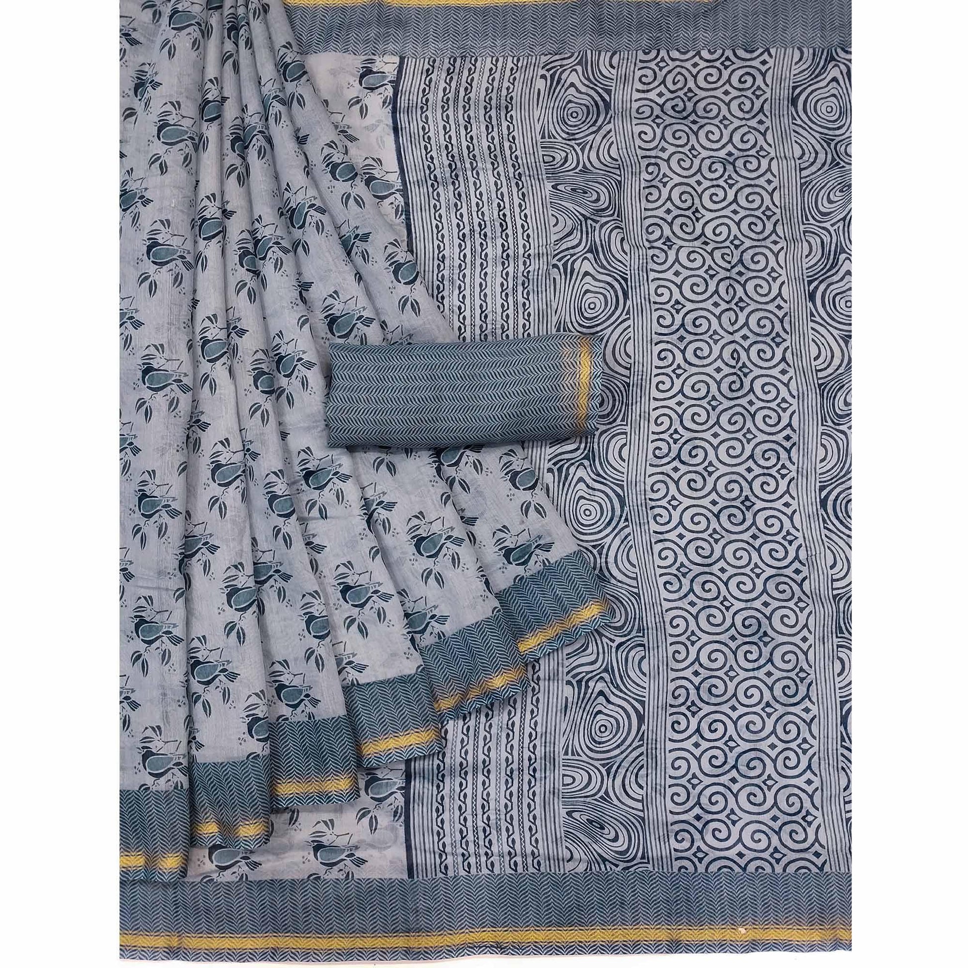 grey-floral-printed-cotton-blend-saree