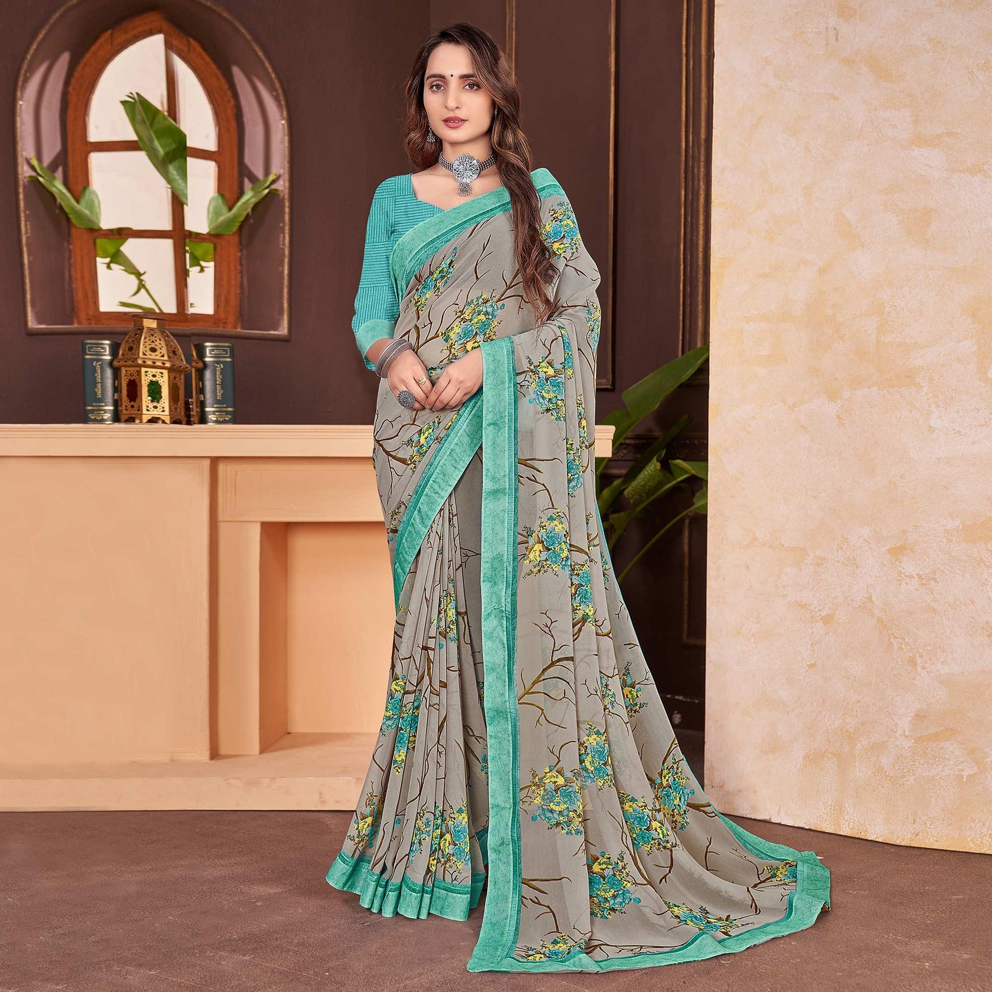 grey-floral-printed-georgette-saree-4