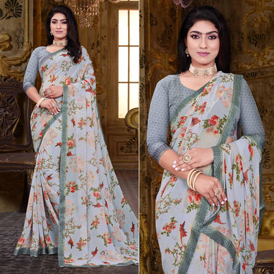 grey-floral-printed-georgette-saree