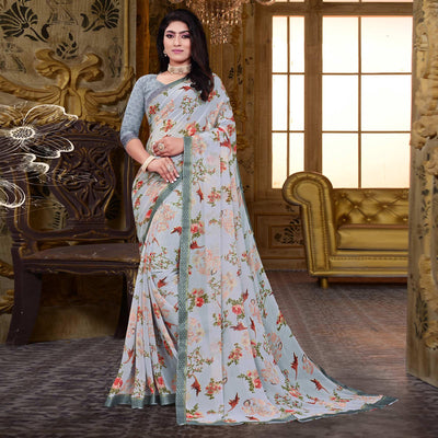 grey-floral-printed-georgette-saree