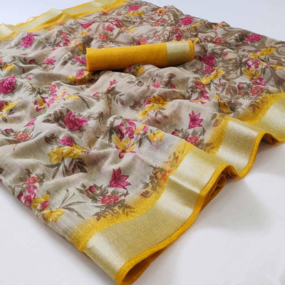 grey-floral-printed-linen-saree