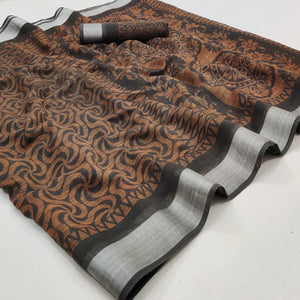 grey-floral-printed-linen-saree-145010