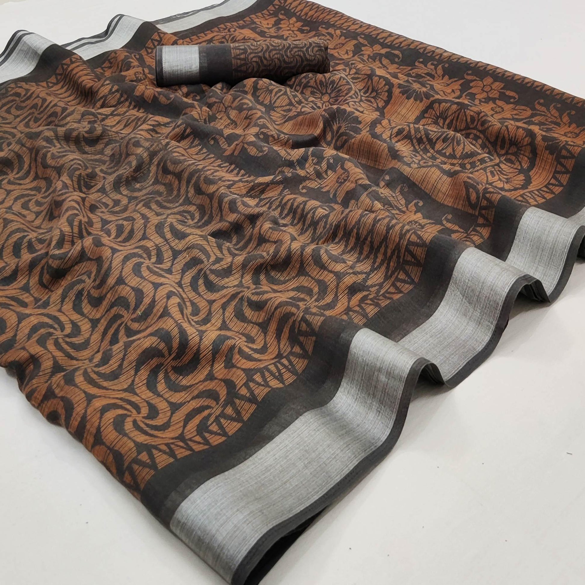 grey-floral-printed-linen-saree-145010