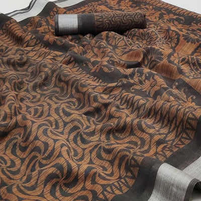 grey-floral-printed-linen-saree-145010