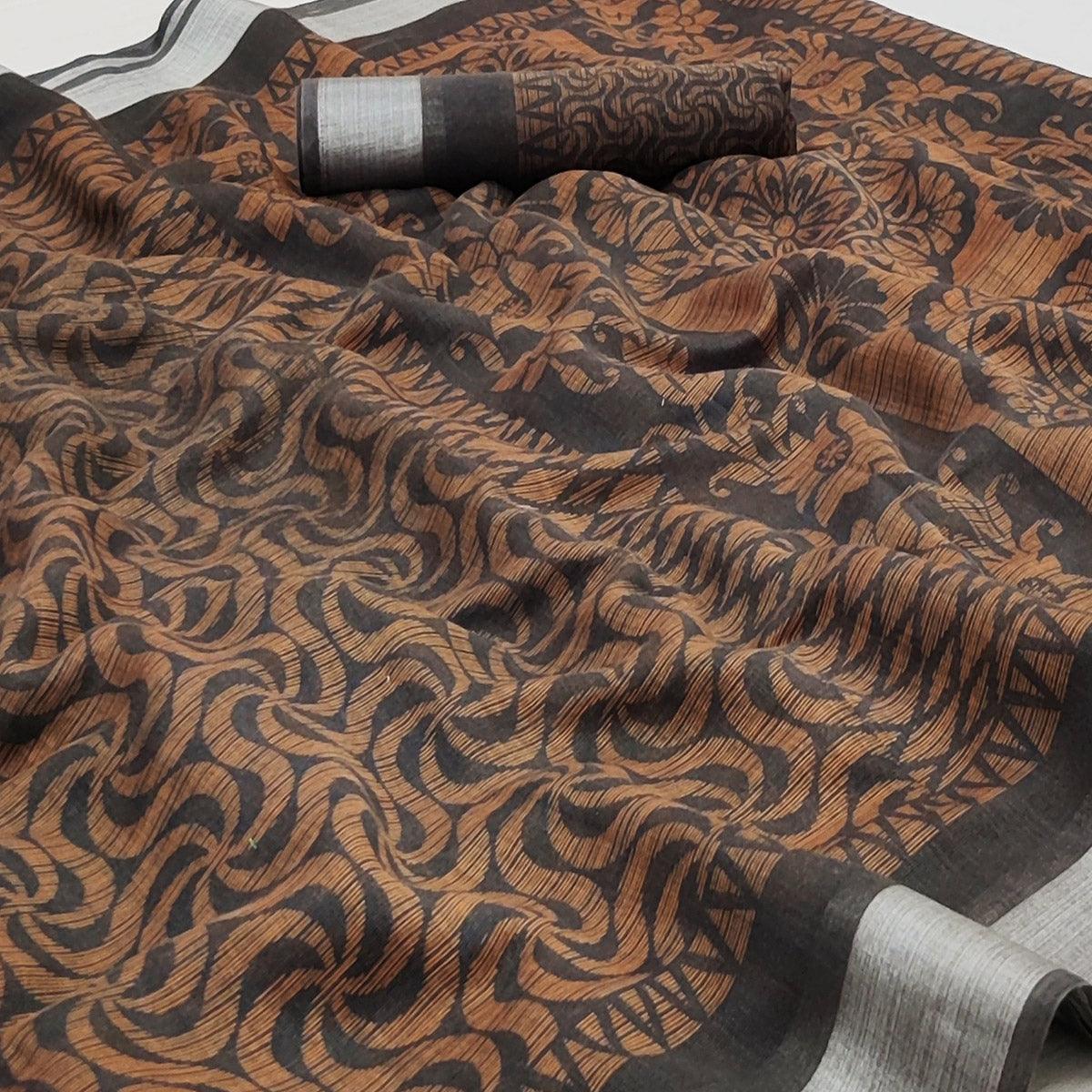 grey-floral-printed-linen-saree-145010