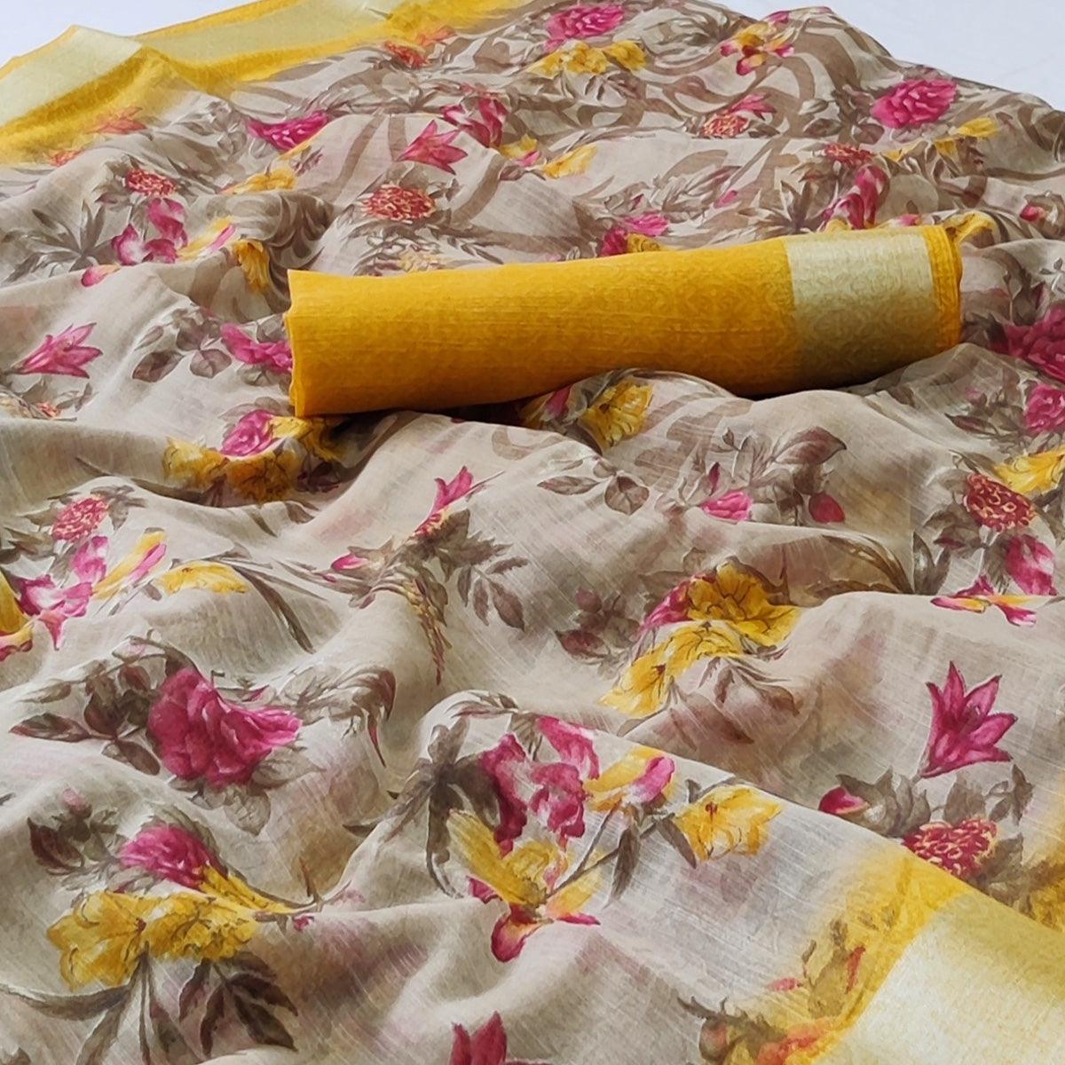 grey-floral-printed-linen-saree