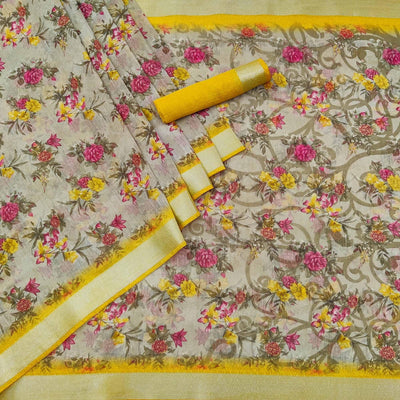 grey-floral-printed-linen-saree