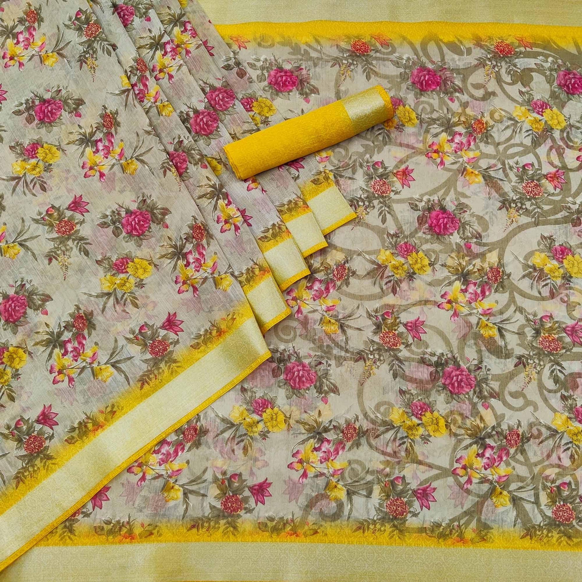 grey-floral-printed-linen-saree