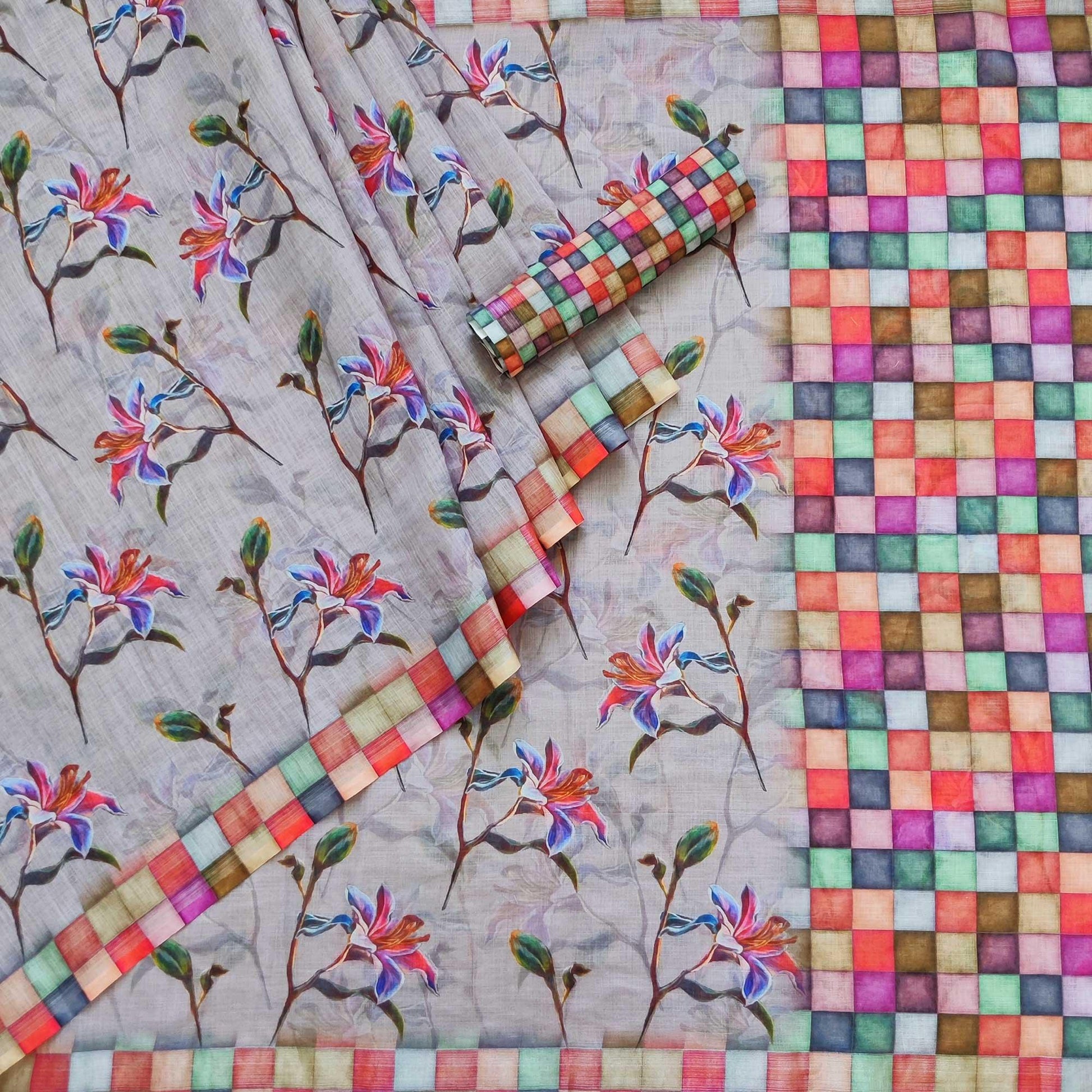 grey-floral-printed-linen-saree-145058