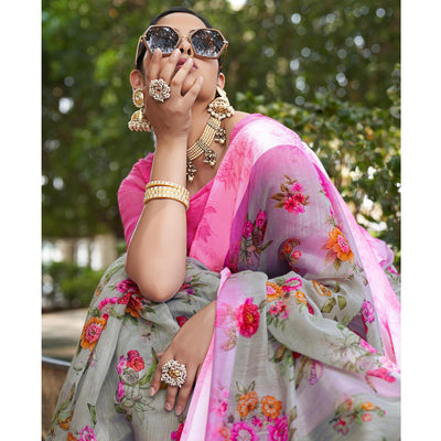 grey-floral-printed-linen-saree-145225