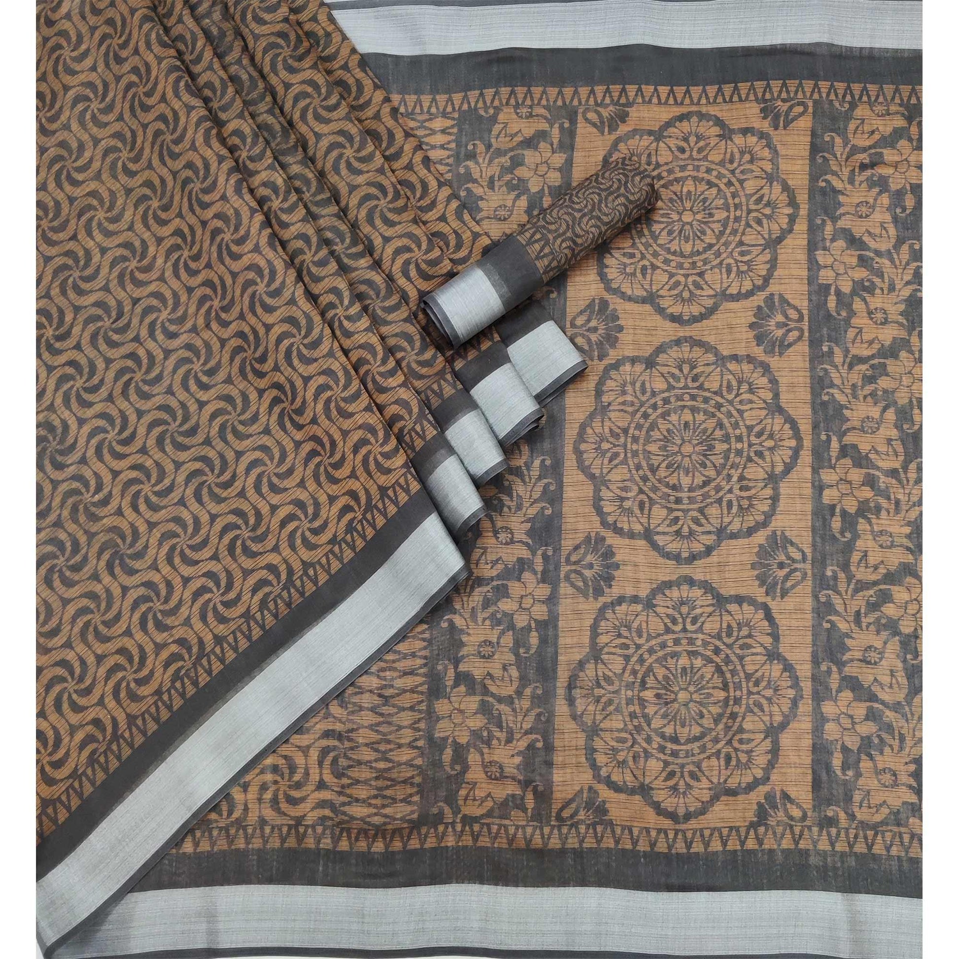 grey-floral-printed-linen-saree-145010
