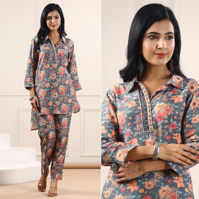 grey-floral-printed-muslin-kurti-pant-set