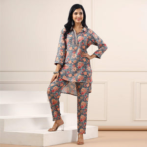 grey-floral-printed-muslin-kurti-pant-set