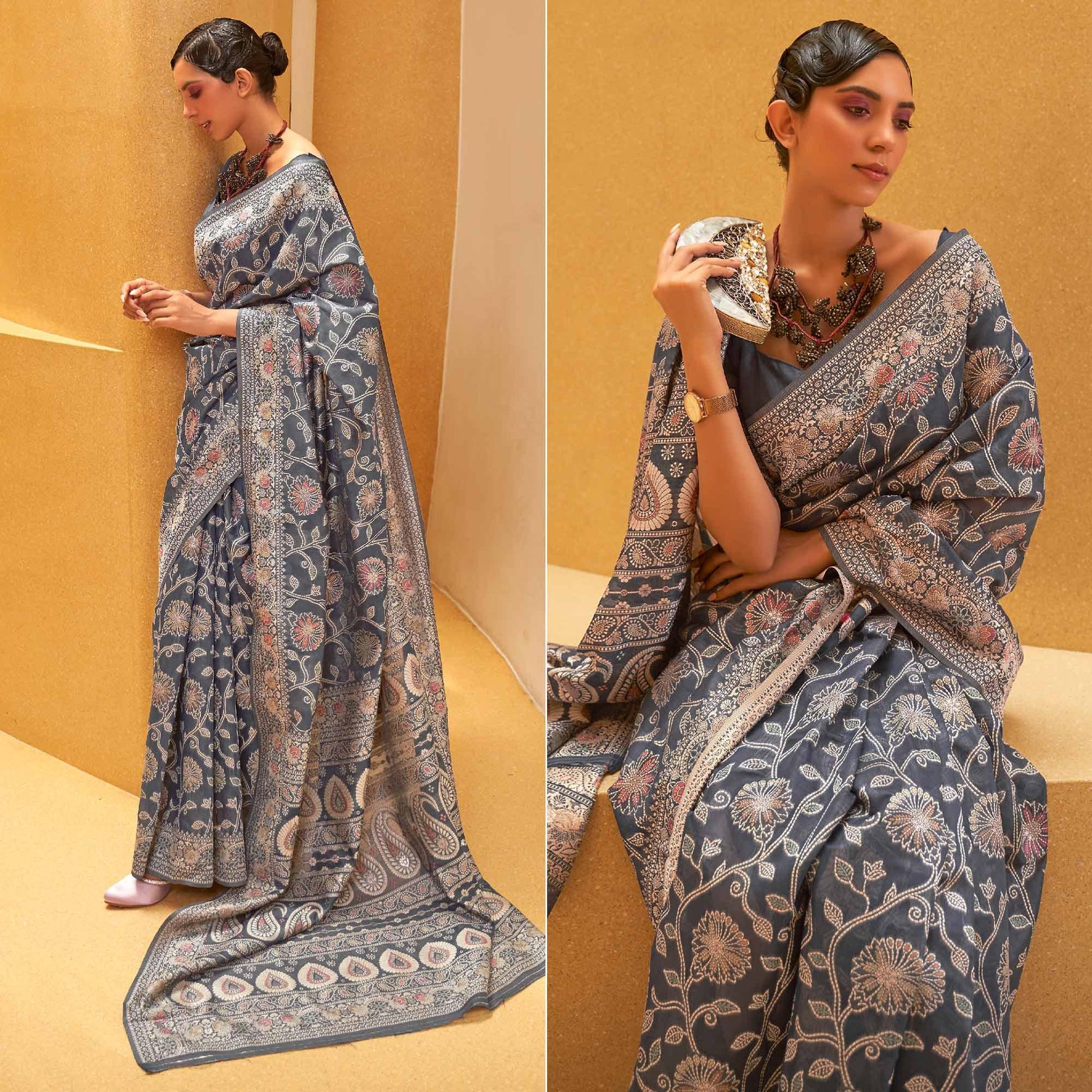 grey-floral-woven-art-silk-saree