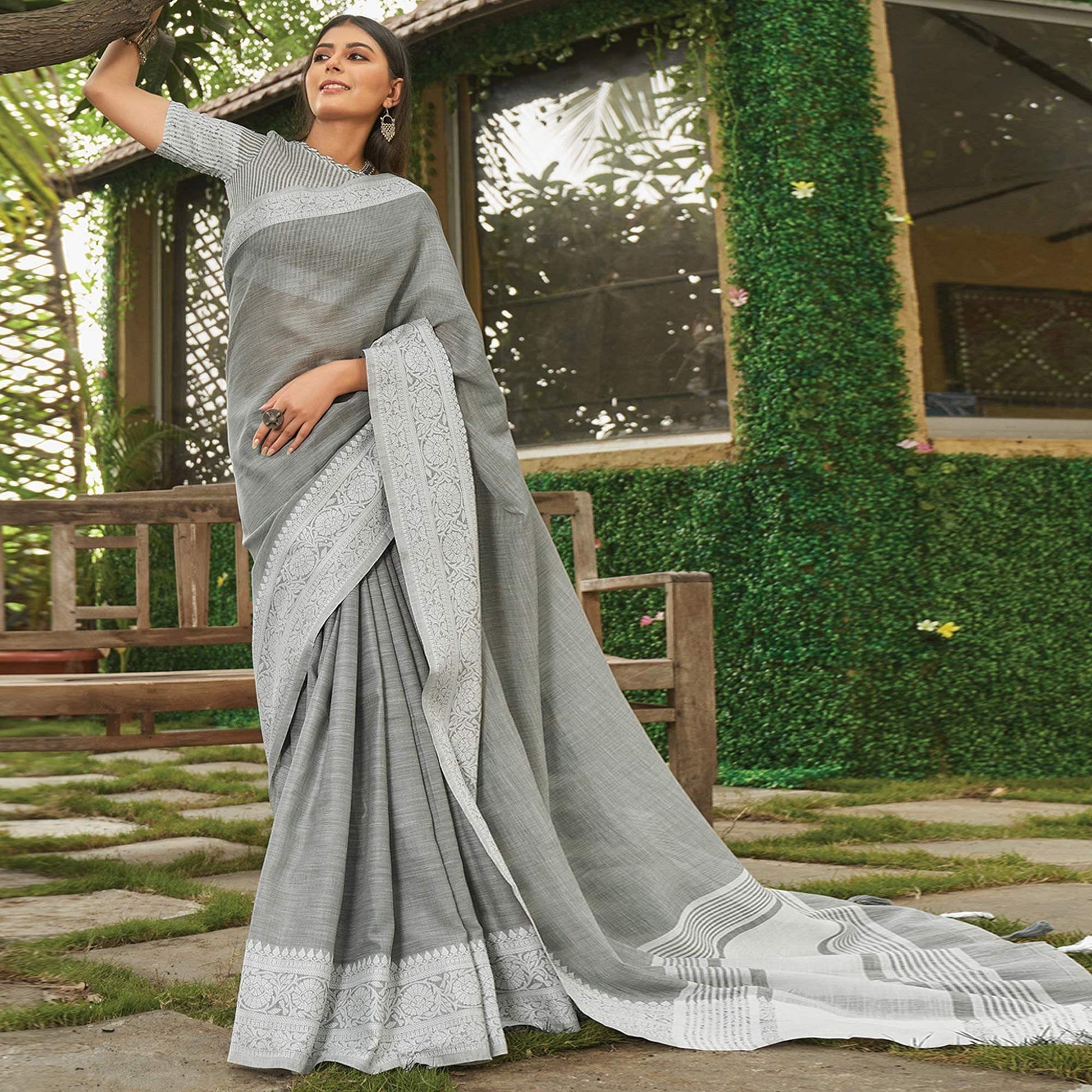 grey-floral-woven-linen-saree-144139