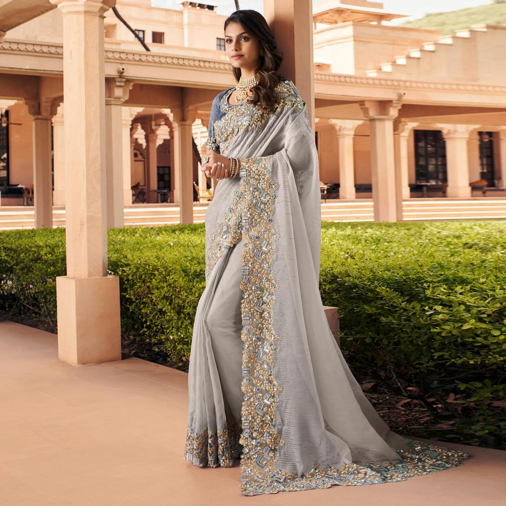 grey-partywear-foil-print-embroidered-organza-saree-121222