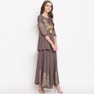 amazing-gray-colored-partywear-foil-printed-rayon-short-kurti-skirt-set