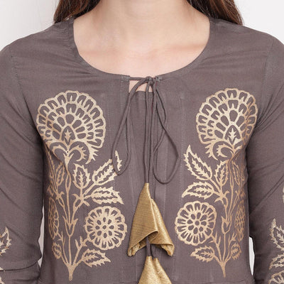amazing-gray-colored-partywear-foil-printed-rayon-short-kurti-skirt-set