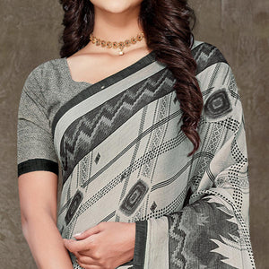 grey-geometric-printed-chiffon-saree-with-tassels