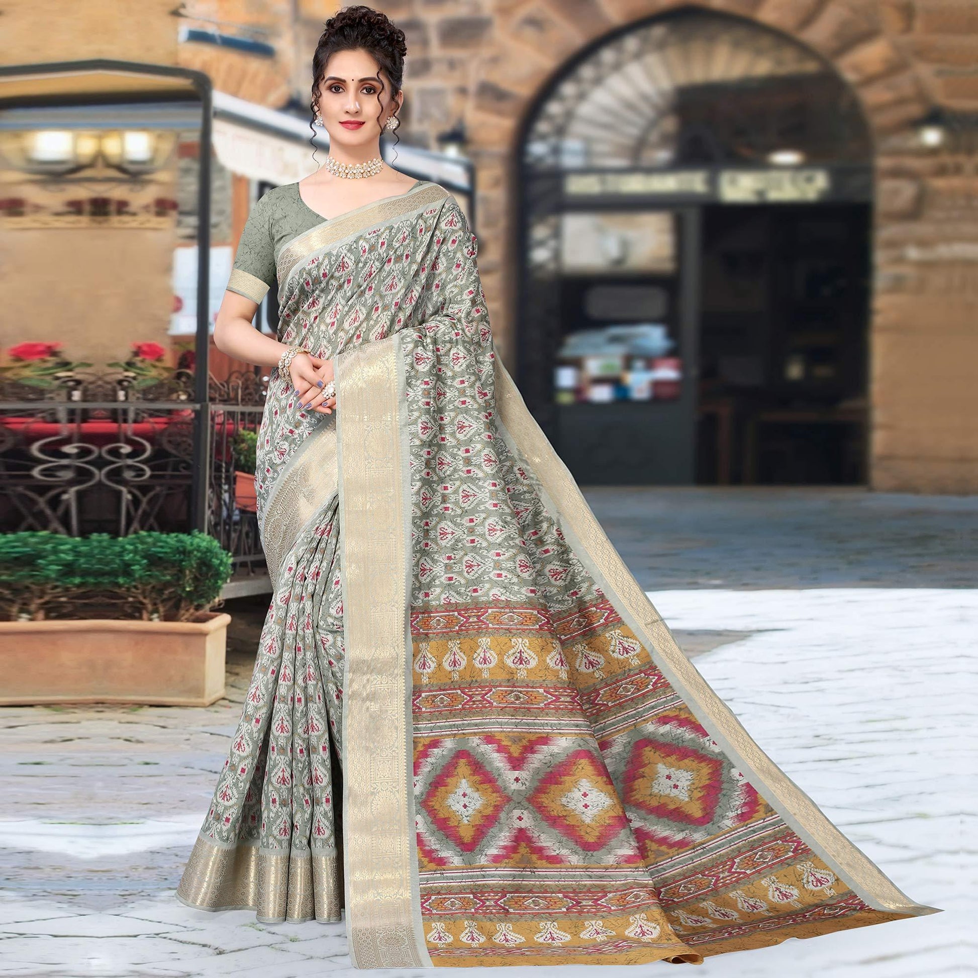 grey-ikkat-printed-dola-silk-saree