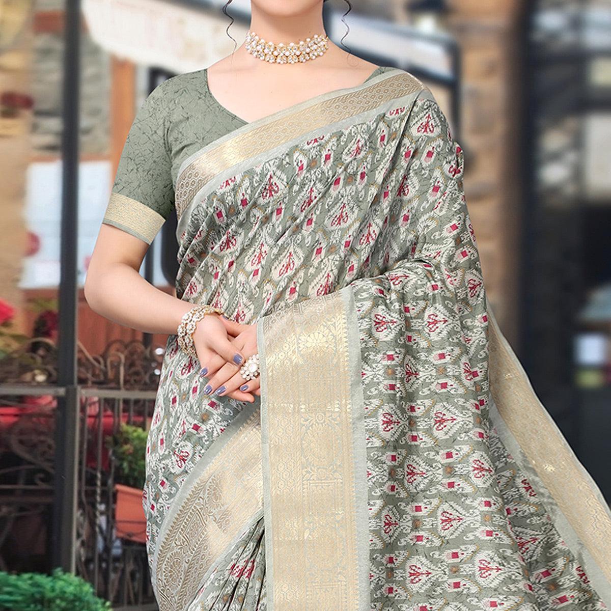 grey-ikkat-printed-dola-silk-saree