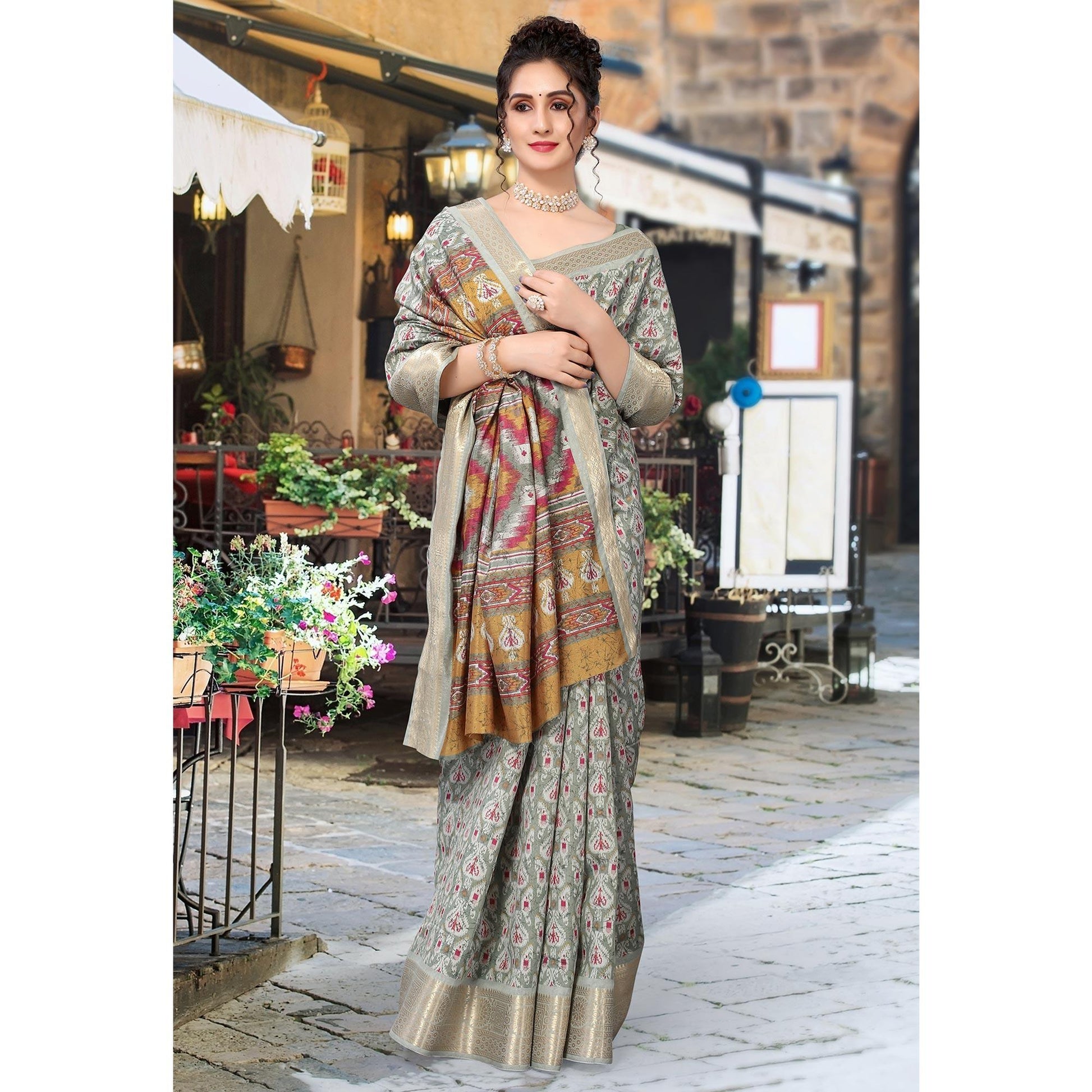grey-ikkat-printed-dola-silk-saree