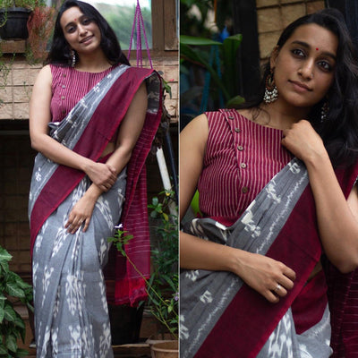 grey-ikkat-printed-linen-saree-145199
