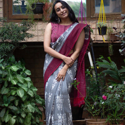 grey-ikkat-printed-linen-saree-145199