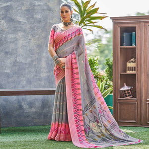 grey-ikkat-printed-linen-saree