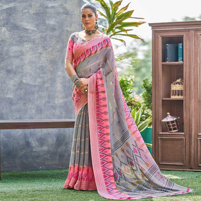 grey-ikkat-printed-linen-saree