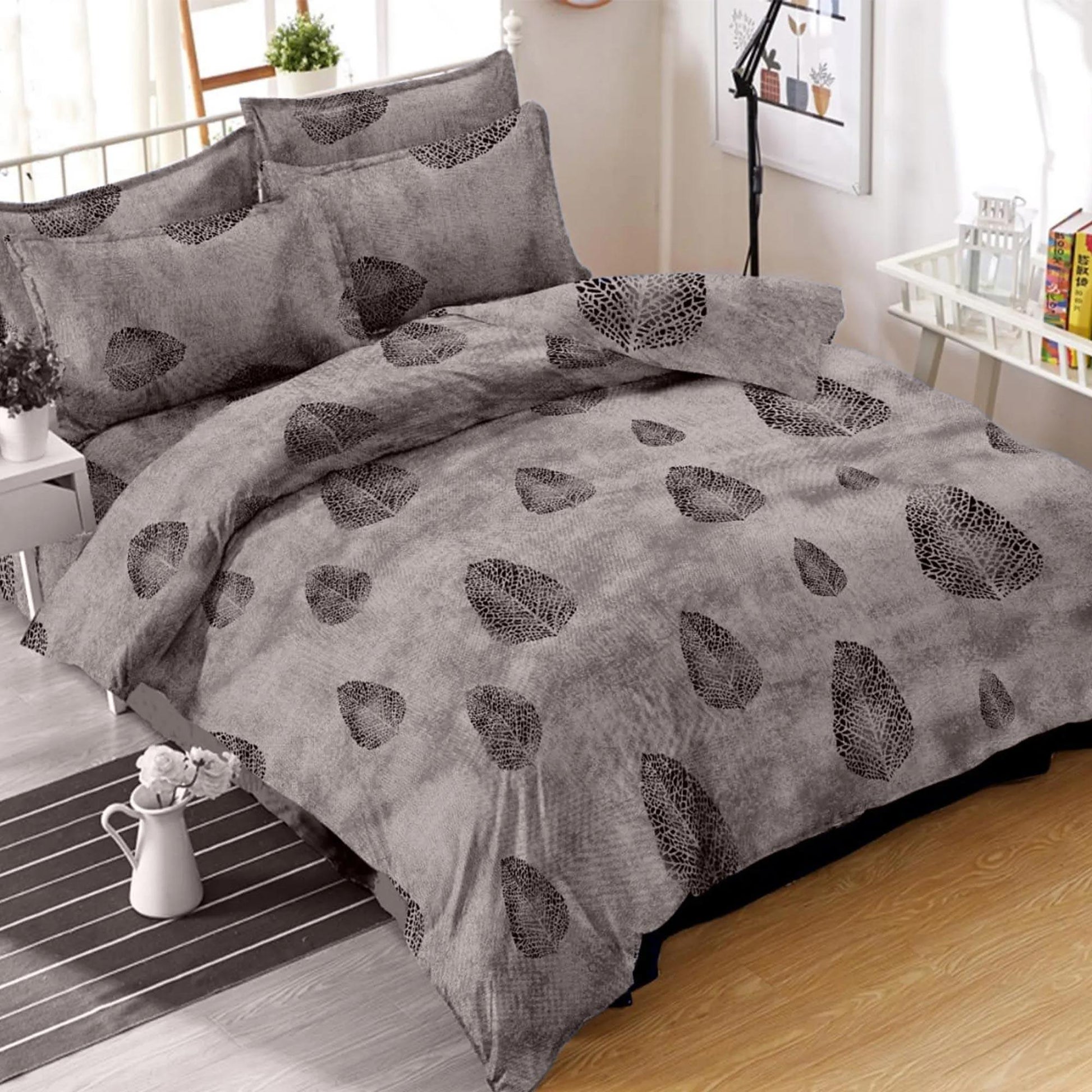 trendy-blue-colored-leaf-printed-cotton-double-bedsheet-with-pillow-cover-57971