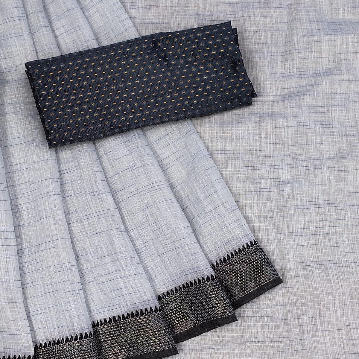 jazzy-grey-colored-lining-pattern-casual-wear-cotton-saree-90630