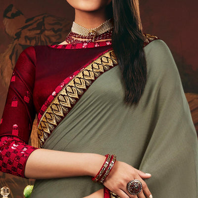grey-maroon-festive-wear-woven-silk-half-half-saree-120865