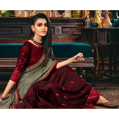 grey-maroon-festive-wear-woven-silk-half-half-saree-120865