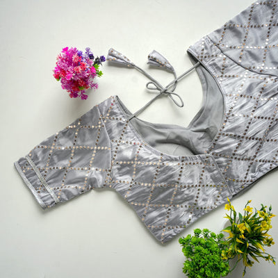 Grey Metalic Jimmy Choo Blouse with Exquisite Sequence Embroidery