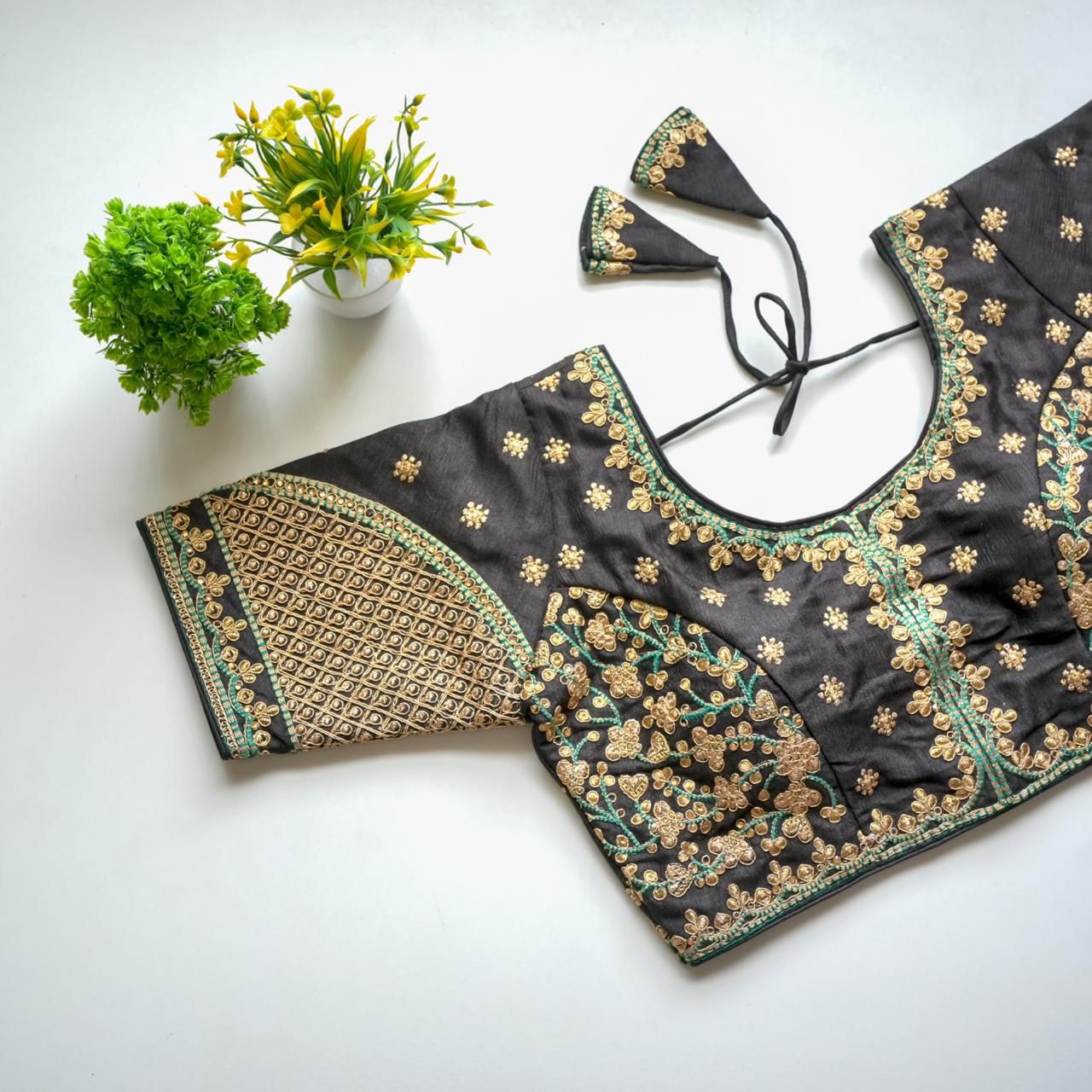 Grey Mulmul Silk Blouse with Golden Embroidery and Sequins