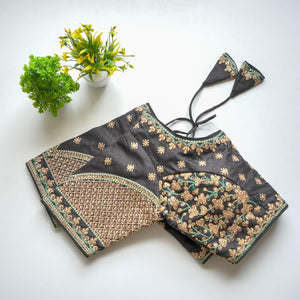 Grey Mulmul Silk Blouse with Golden Embroidery and Sequins