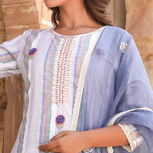 grey-multicolor-casual-wear-stripe-printed-cotton-kurti-palazzo-set-with-dupatta