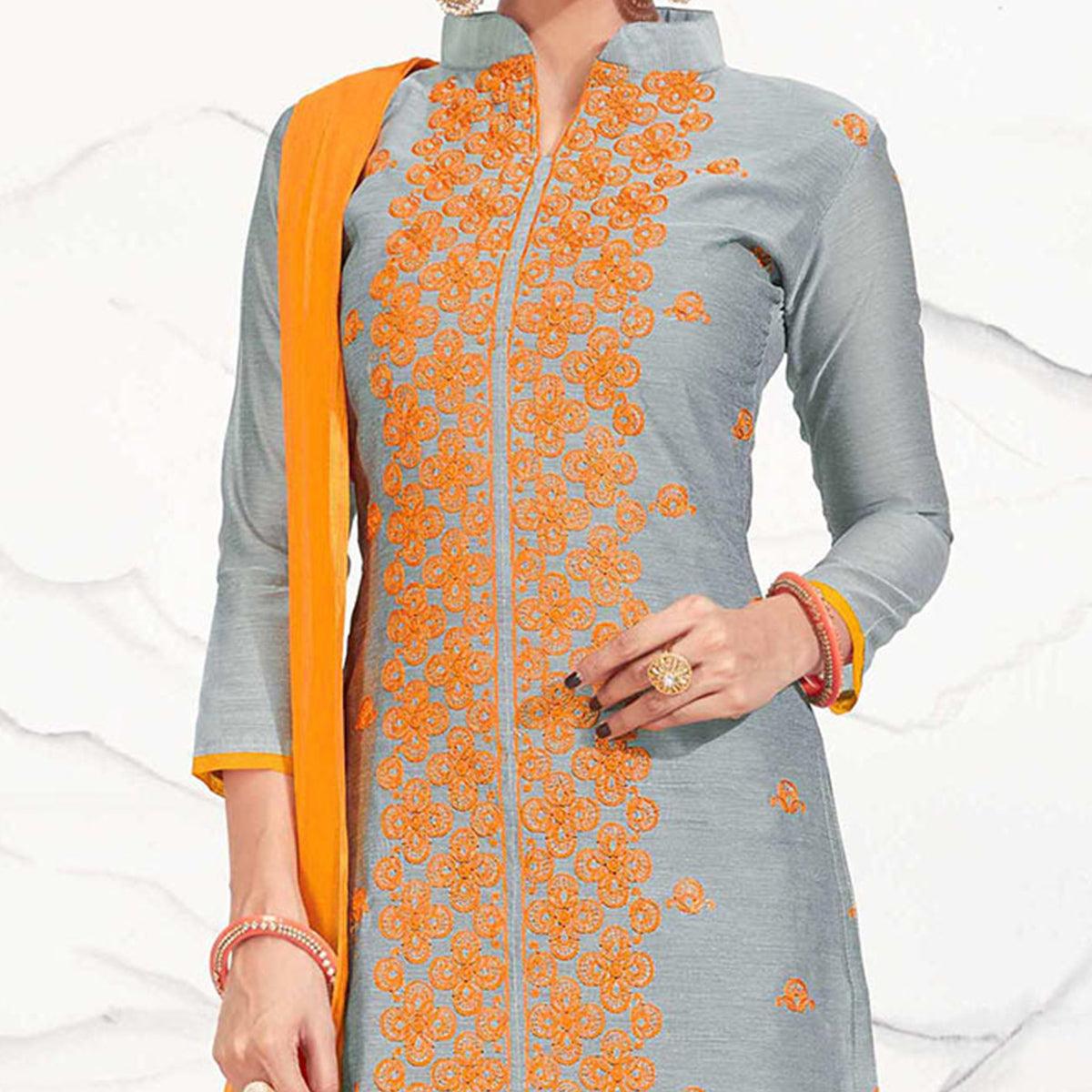grey-orange-embroidered-chanderi-dress-material-11660