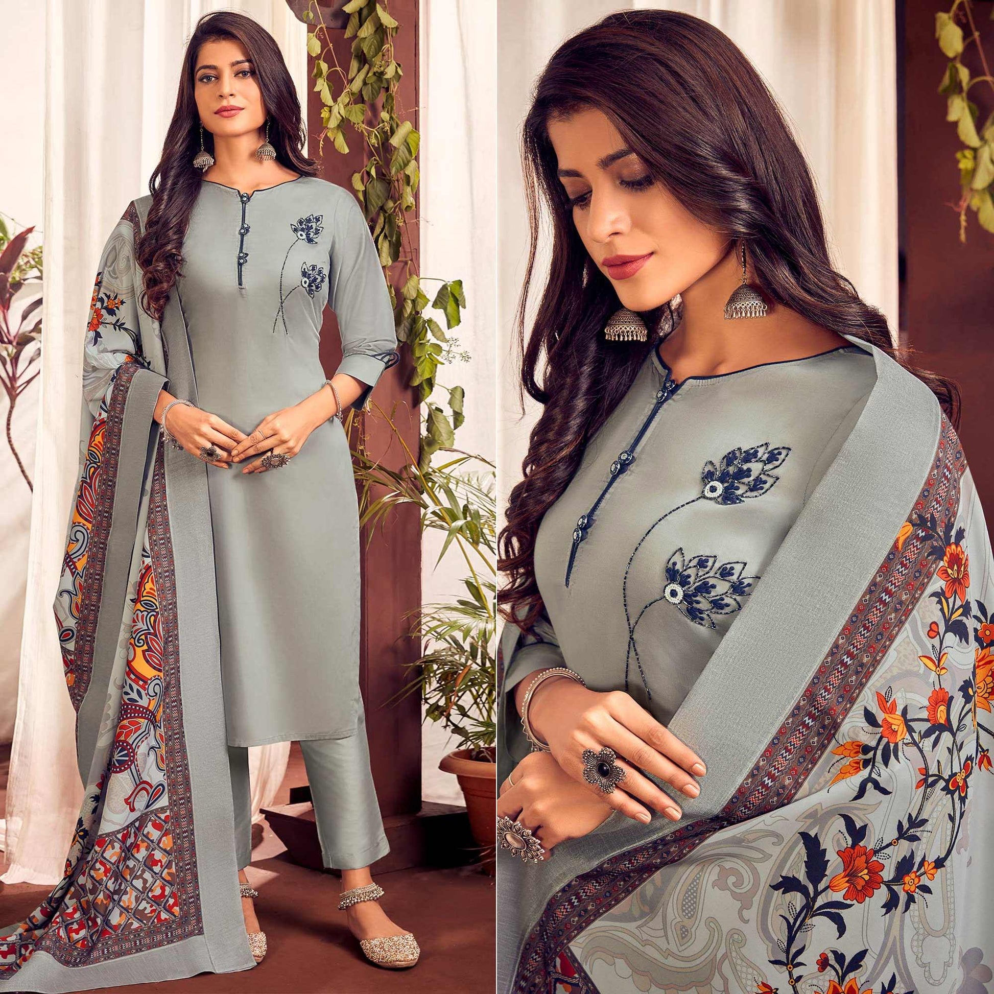 grey-party-wear-embroidered-cotton-kurti-pant-set-with-dupatta-138542