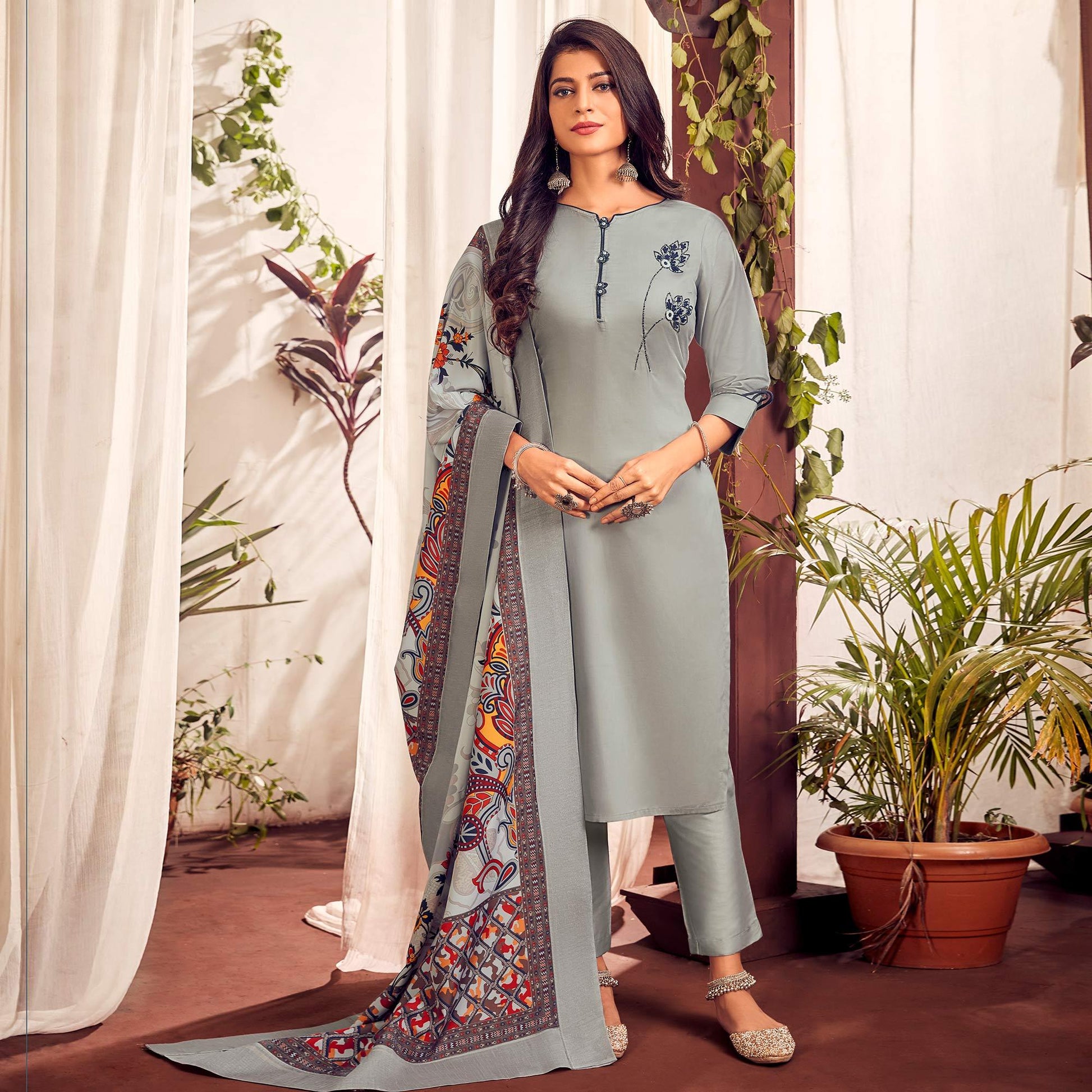 grey-party-wear-embroidered-cotton-kurti-pant-set-with-dupatta-138542